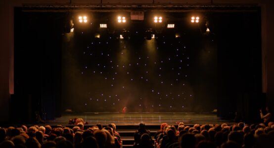 A theatre audience waiting for a show to begin.