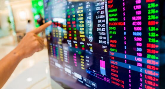 A screen displaying stock market data.