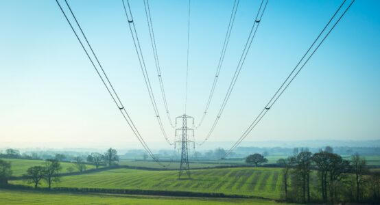 Power lines in Kent, UK.