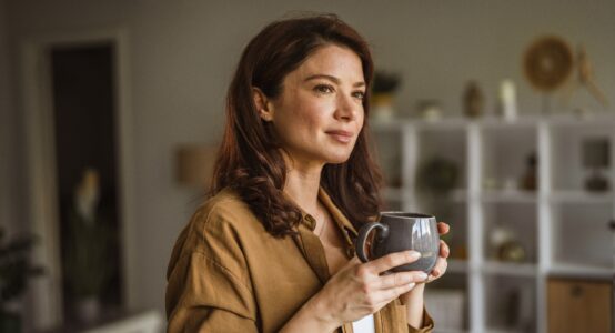 A woman looking calm.