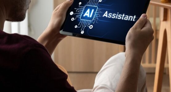 Someone using an AI assistant on a tablet.