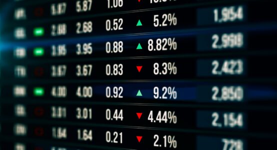 A screen showing stock market movements.